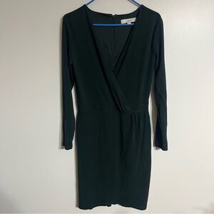 Women's LOFT Faux Wrap Sheath Dress V-Neck Long Sleeves Size 6 Tall Dark Green‎